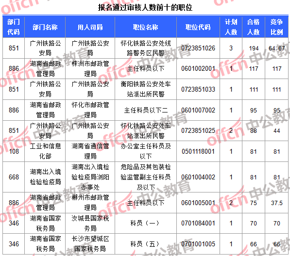 報名通過審核人數前十的職位